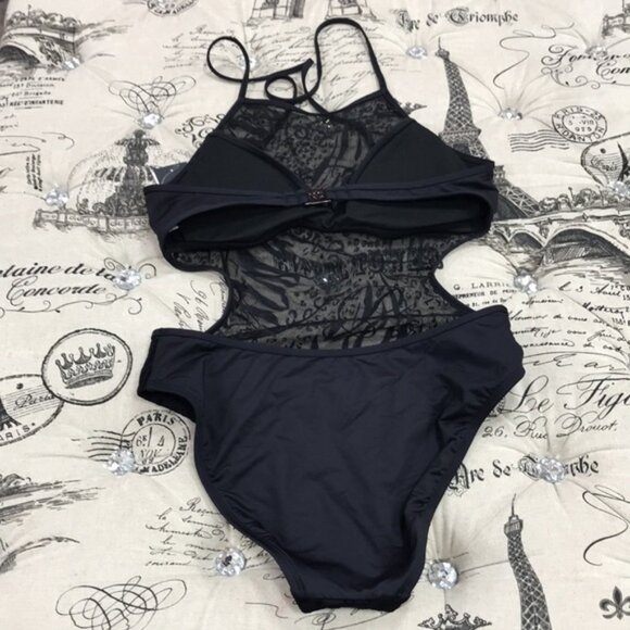 Kenneth Cole Halter Mesh-Overlay Swimsuit - Picture 6 of 7